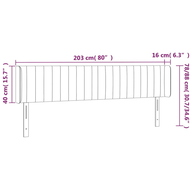 Hoofdbord LED 203x16x78/88 cm stof taupe