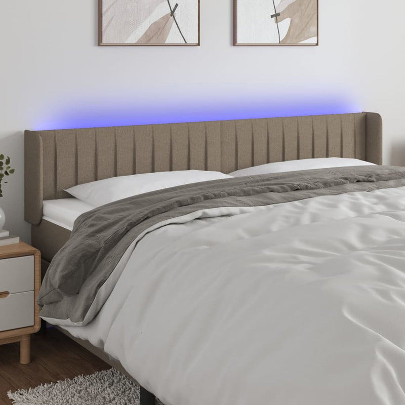 Hoofdbord LED 203x16x78/88 cm stof taupe