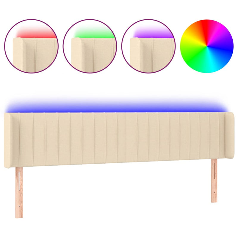 Hoofdbord LED 203x16x78/88 cm stof crèmekleurig