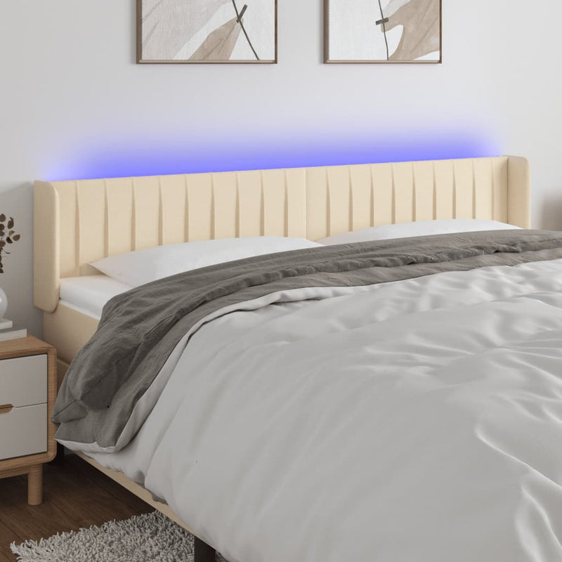 Hoofdbord LED 203x16x78/88 cm stof crèmekleurig