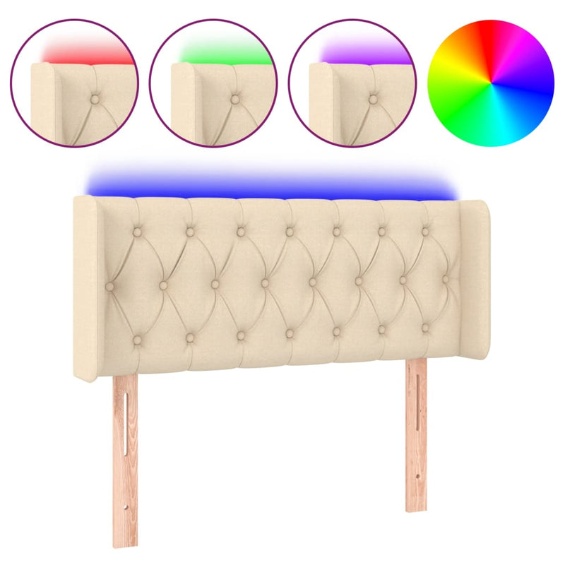 Hoofdbord LED 103x16x78/88 cm stof crèmekleurig