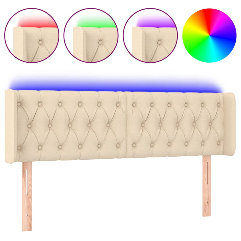 Hoofdbord LED 163x16x78/88 cm stof crèmekleurig