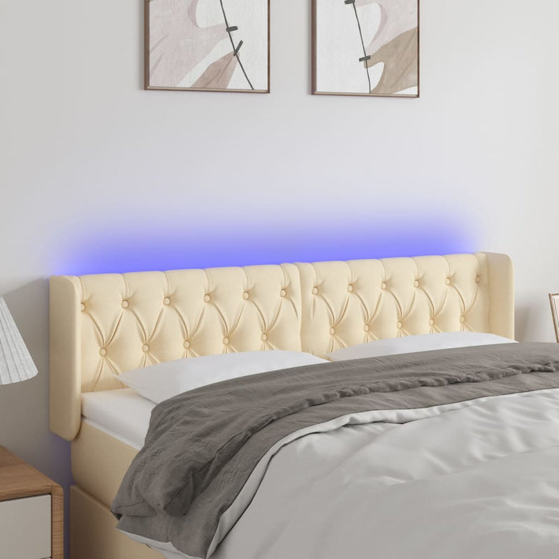 Hoofdbord LED 163x16x78/88 cm stof crèmekleurig
