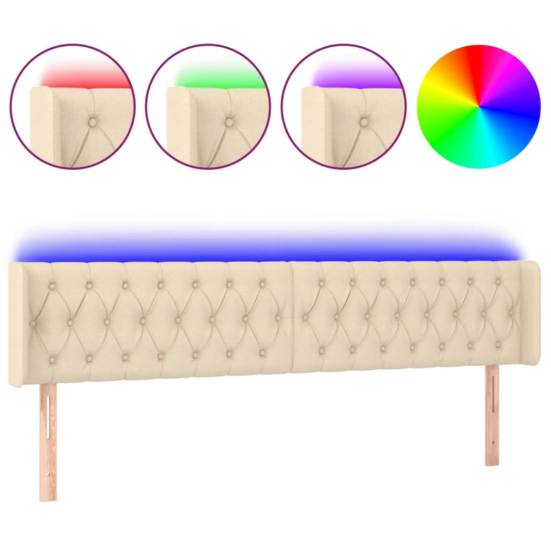 Hoofdbord LED 183x16x78/88 cm stof crèmekleurig