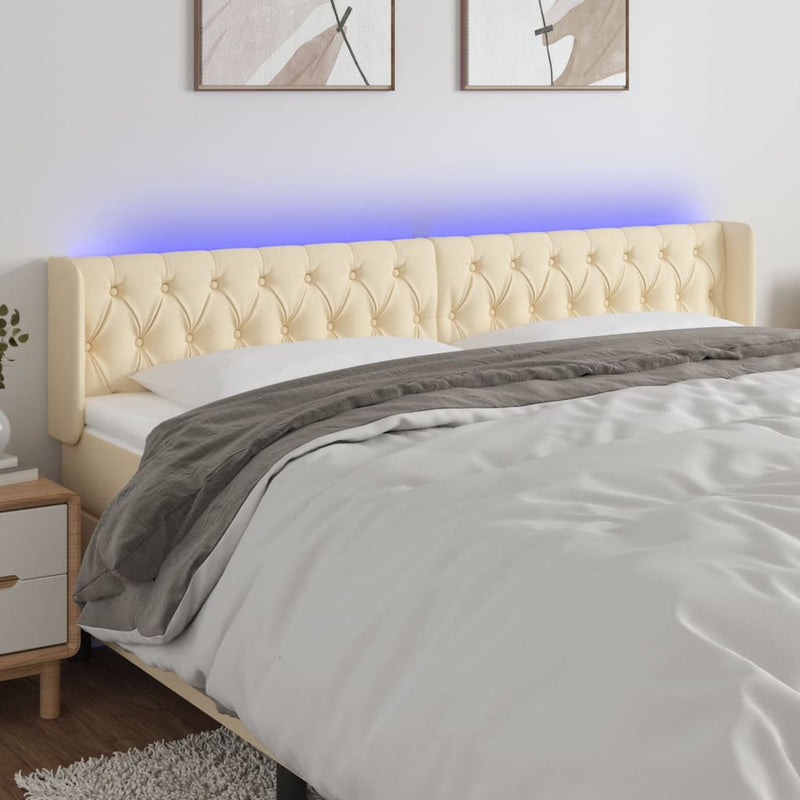 Hoofdbord LED 183x16x78/88 cm stof crèmekleurig