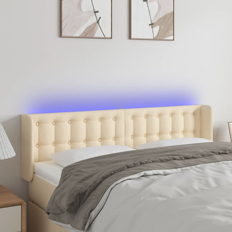 Hoofdbord LED 147x16x78/88 cm stof crèmekleurig