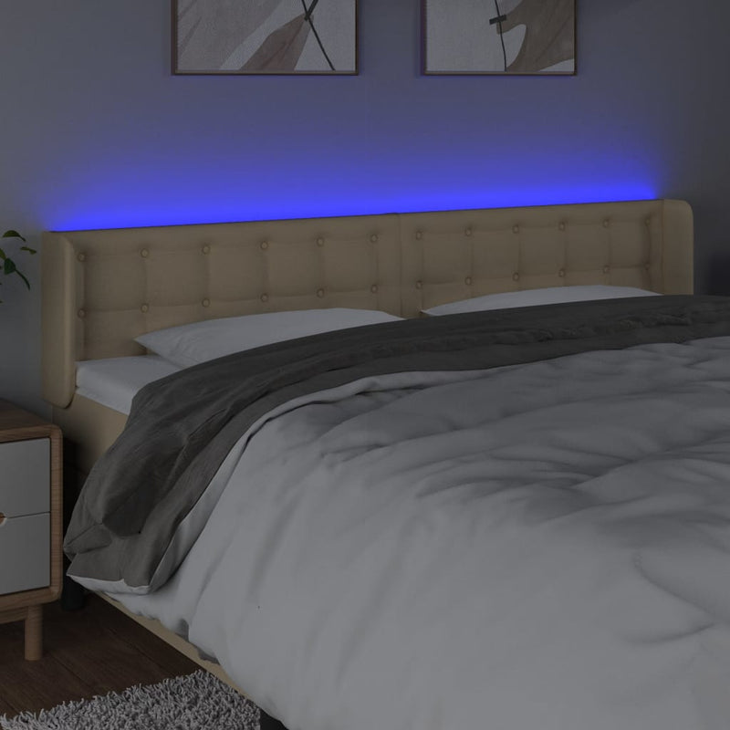 Hoofdbord LED 183x16x78/88 cm stof crèmekleurig