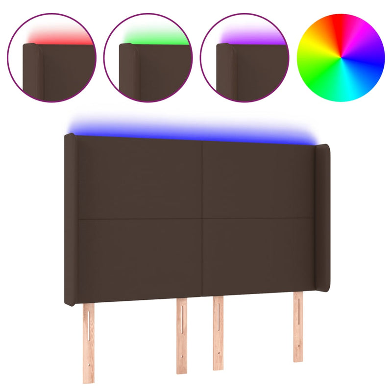 Hoofdbord LED 147x16x118/128 cm kunstleer bruin