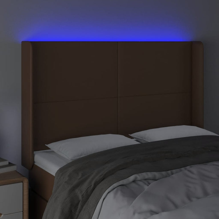 Hoofdbord LED 147x16x118/128 cm kunstleer bruin
