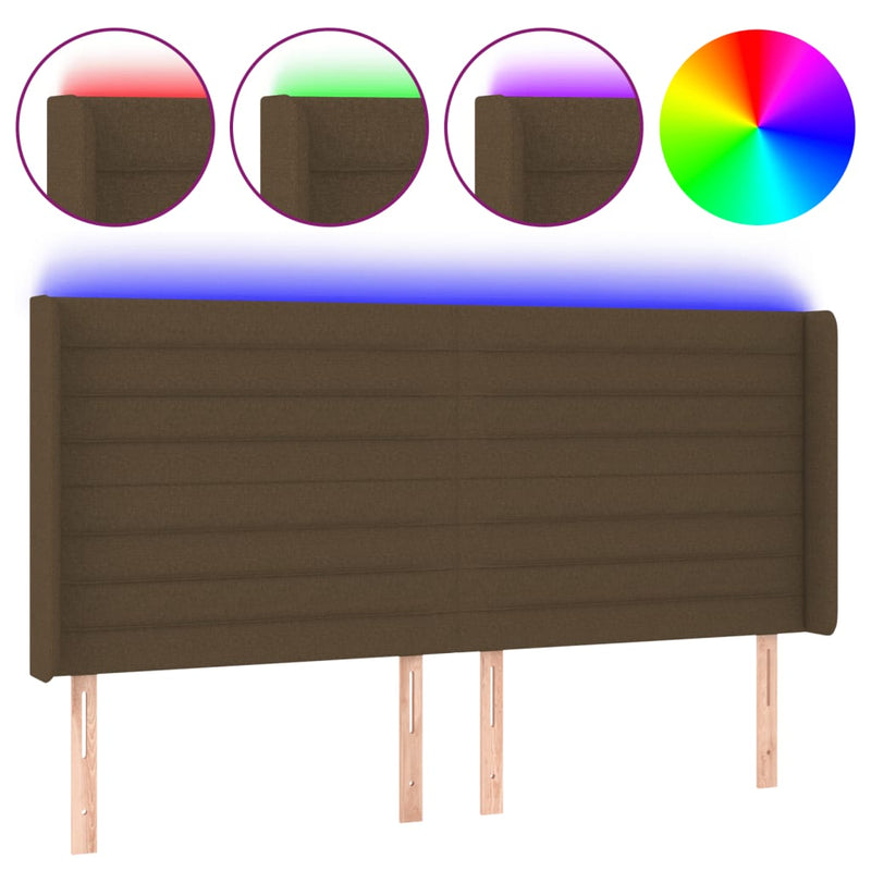 Hoofdbord LED 183x16x118/128 cm stof donkerbruin