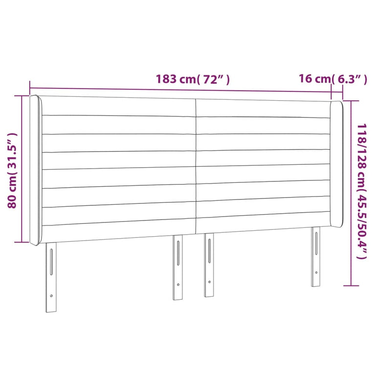 Hoofdbord LED 183x16x118/128 cm stof donkerbruin