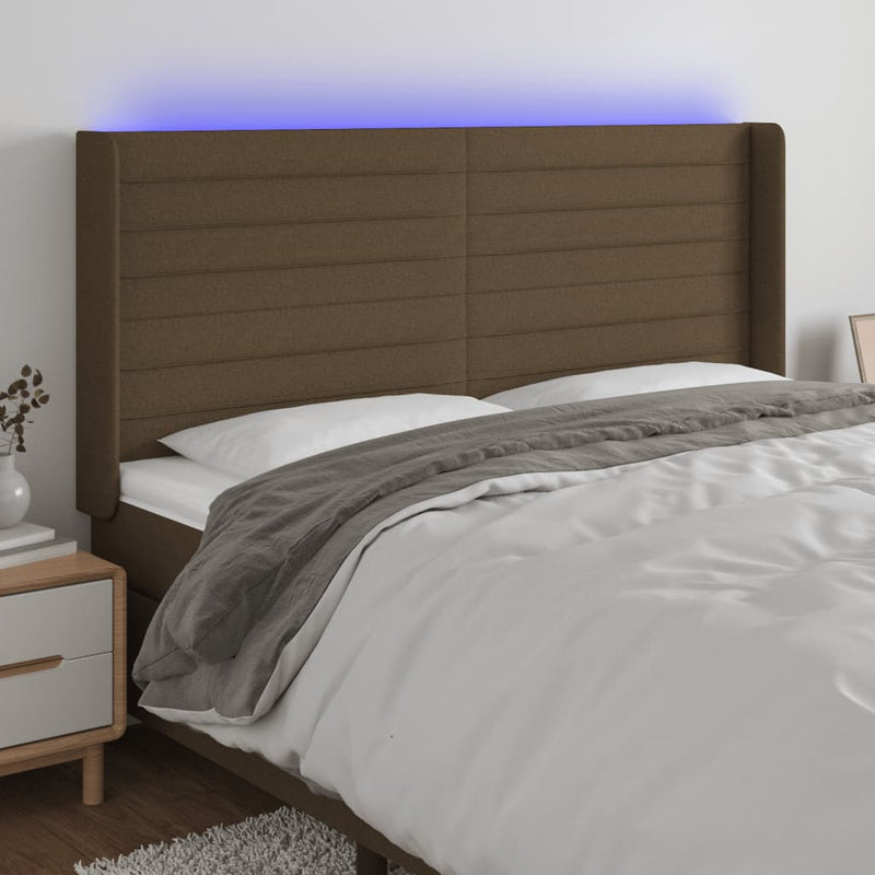 Hoofdbord LED 183x16x118/128 cm stof donkerbruin
