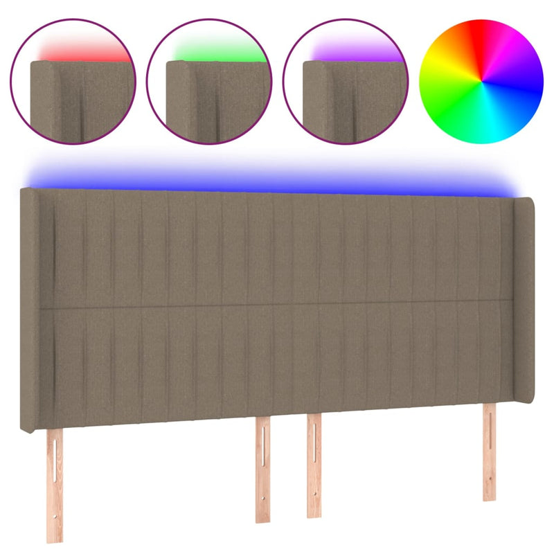 Hoofdbord LED 203x16x118/128 cm stof taupe
