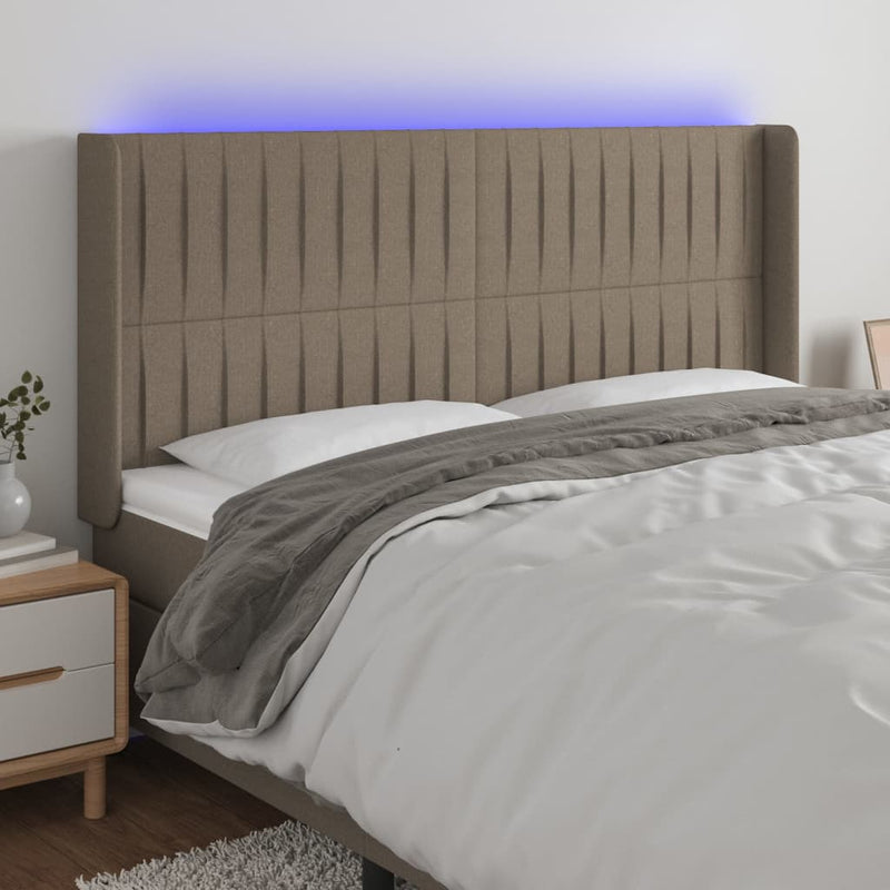 Hoofdbord LED 203x16x118/128 cm stof taupe