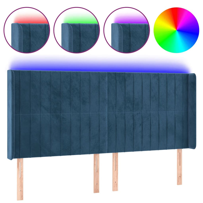 Hoofdbord LED 183x16x118/128 cm fluweel donkerblauw