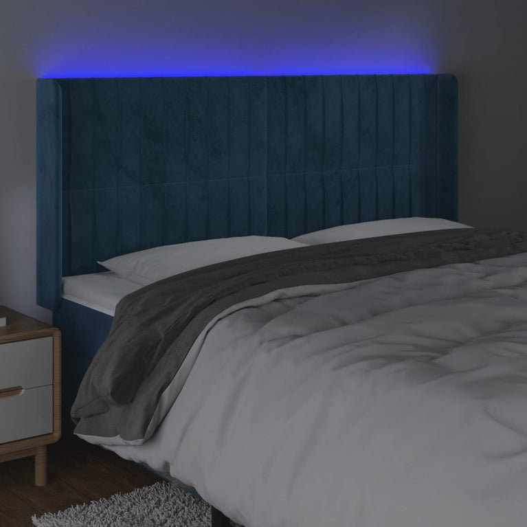 Hoofdbord LED 183x16x118/128 cm fluweel donkerblauw