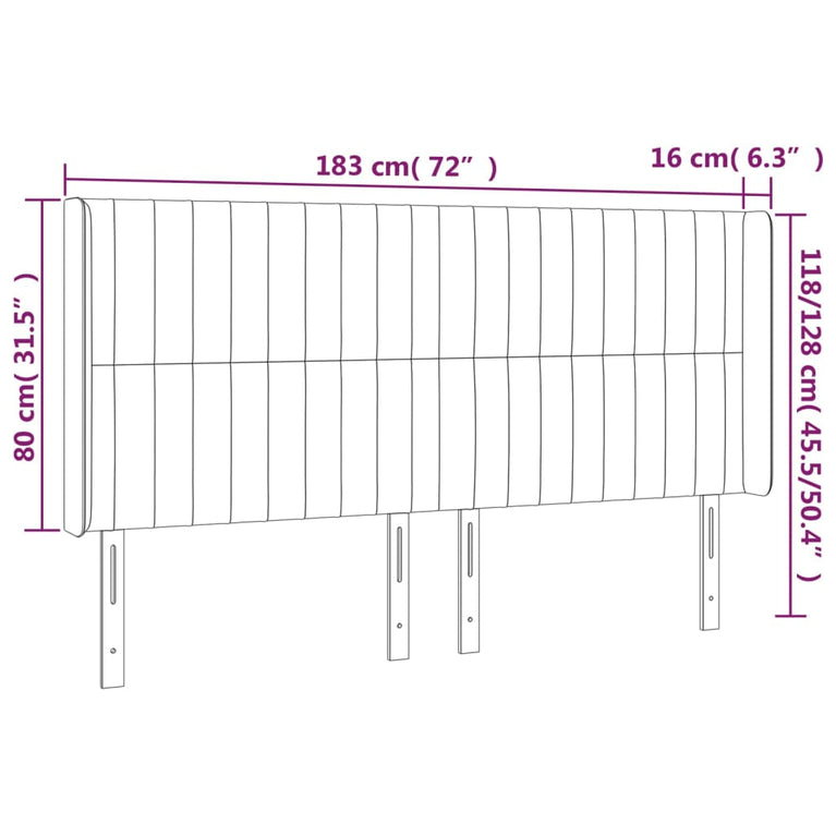 Hoofdbord LED 183x16x118/128 cm fluweel donkerblauw
