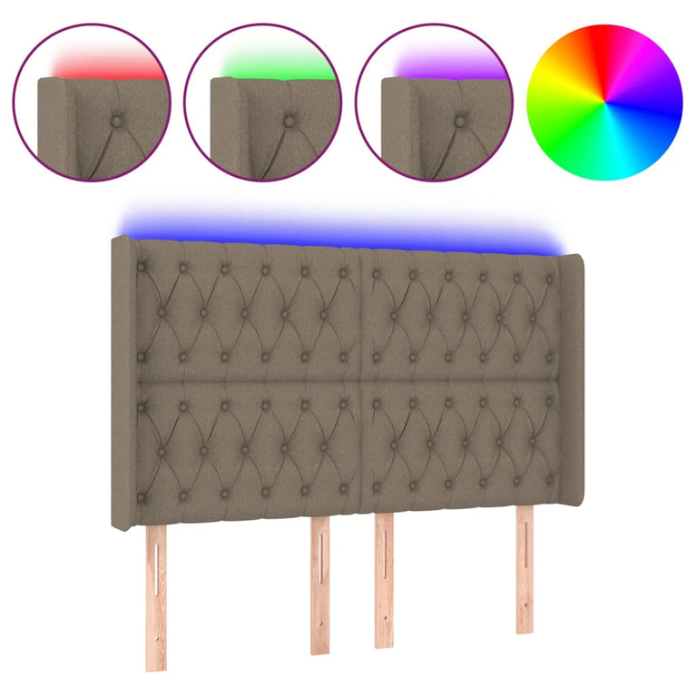 Hoofdbord LED 163x16x118/128 cm stof taupe