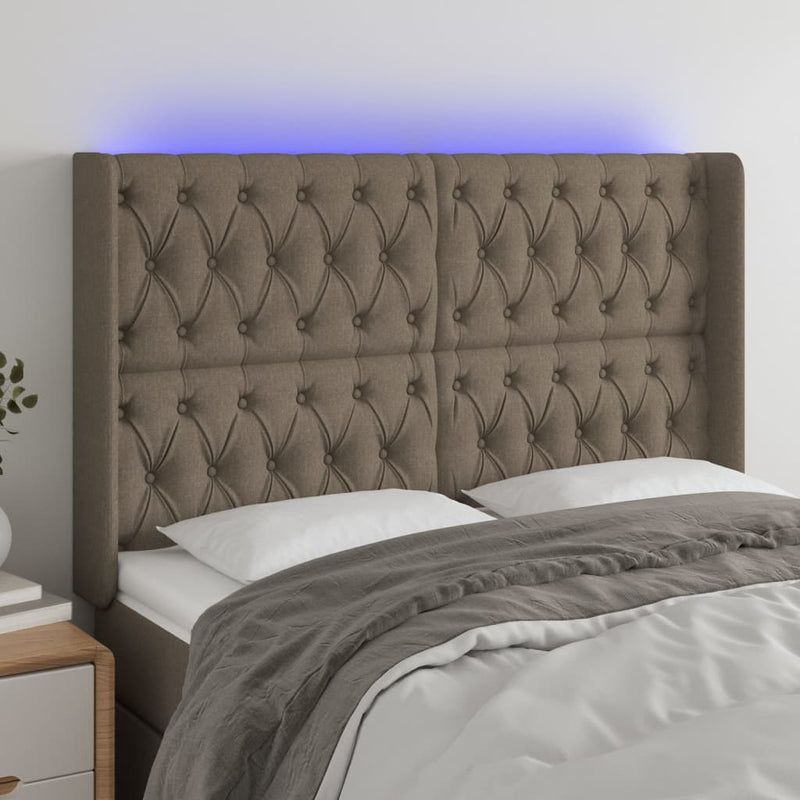 Hoofdbord LED 163x16x118/128 cm stof taupe