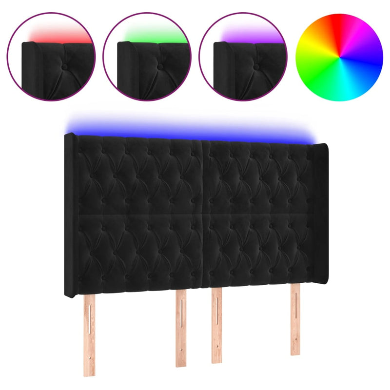 Hoofdbord LED 163x16x118/128 cm fluweel zwart
