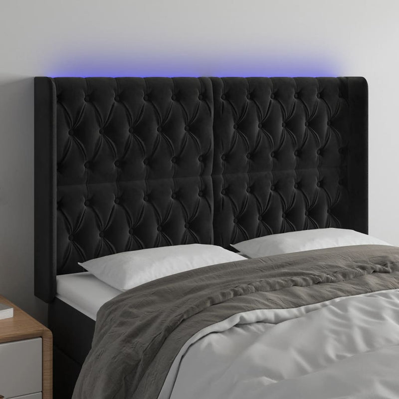 Hoofdbord LED 163x16x118/128 cm fluweel zwart