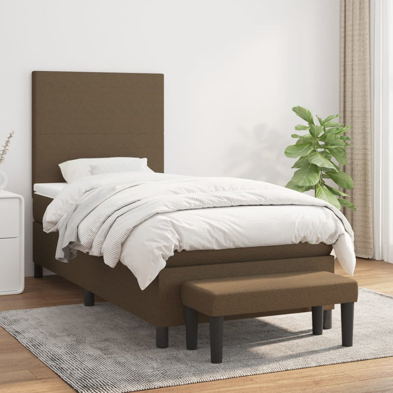 Boxspring met matras stof donkerbruin 90x190 cm
