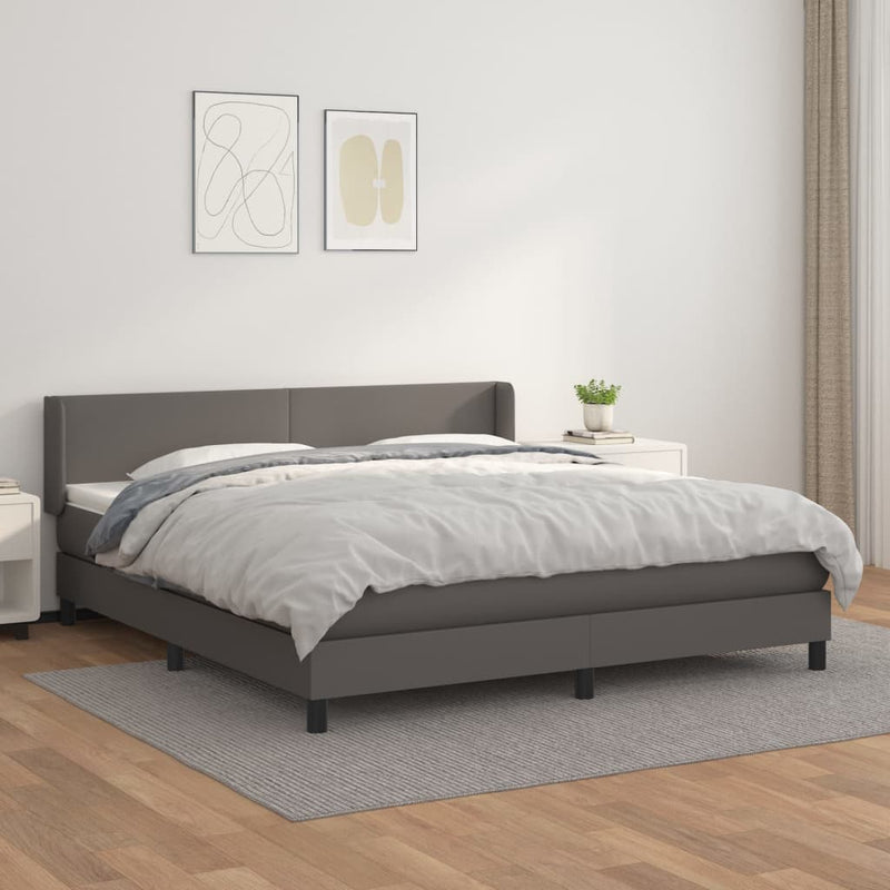 Boxspring met matras kunstleer grijs 160x200 cm