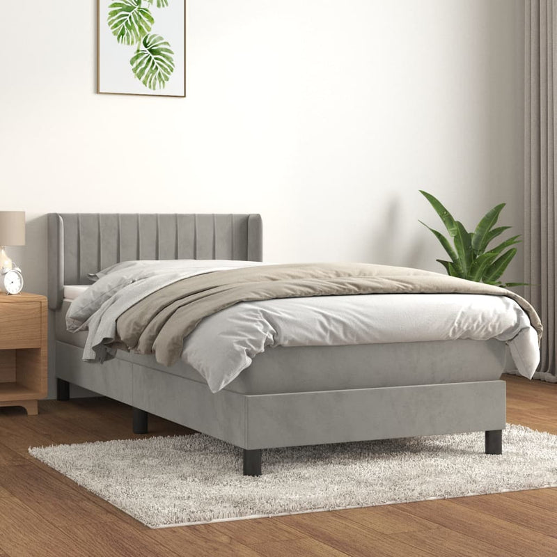 Boxspring met matras fluweel lichtgrijs 90x200 cm