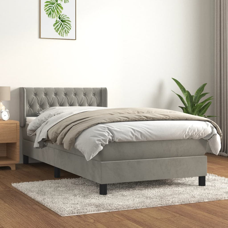 Boxspring met matras fluweel lichtgrijs 90x200 cm