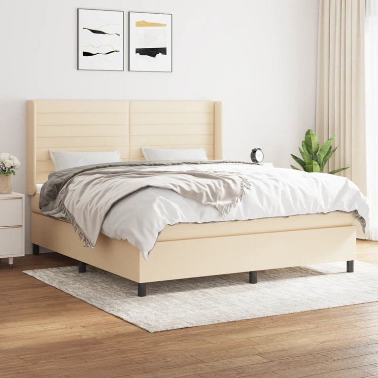 Boxspring met matras stof crèmekleurig 180x200 cm