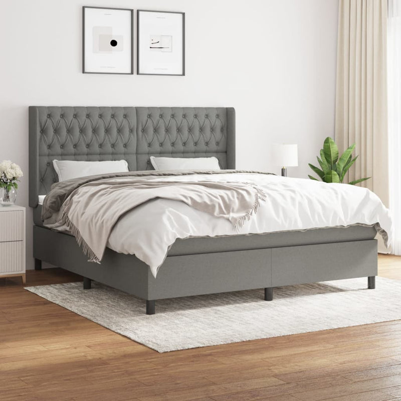 Boxspring met matras stof donkergrijs 180x200 cm