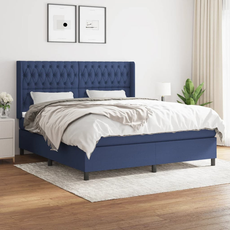 Boxspring met matras stof blauw 180x200 cm
