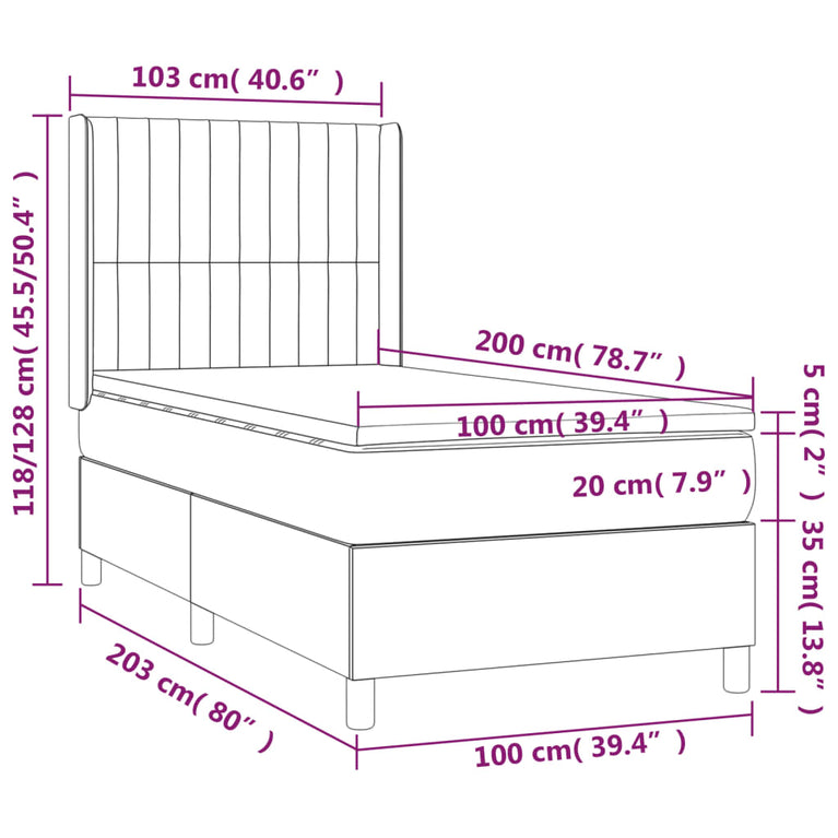 Boxspring met matras stof taupe 100x200 cm