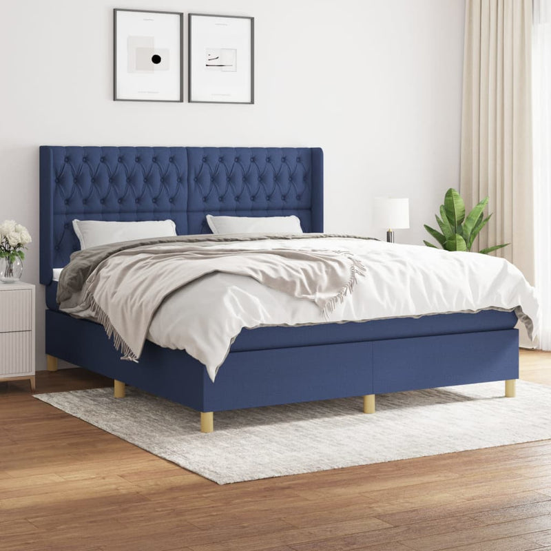 Boxspring met matras stof blauw 180x200 cm