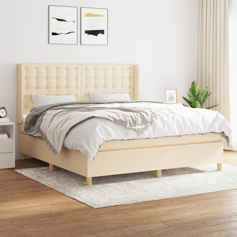 Boxspring met matras stof crèmekleurig 180x200 cm