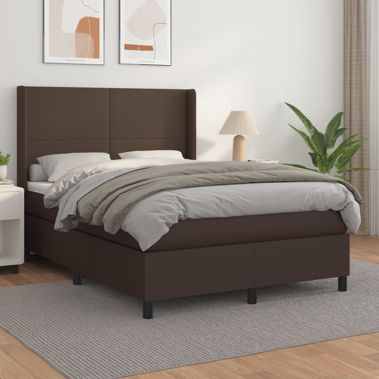 Boxspring met matras kunstleer bruin 140x190 cm