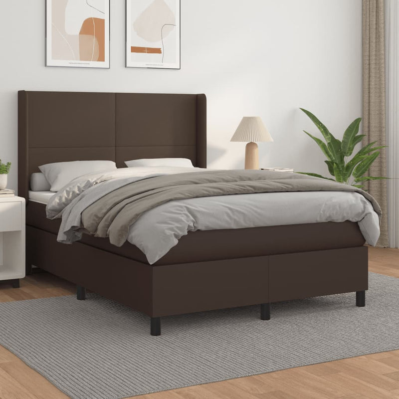 Boxspring met matras kunstleer bruin 140x200 cm