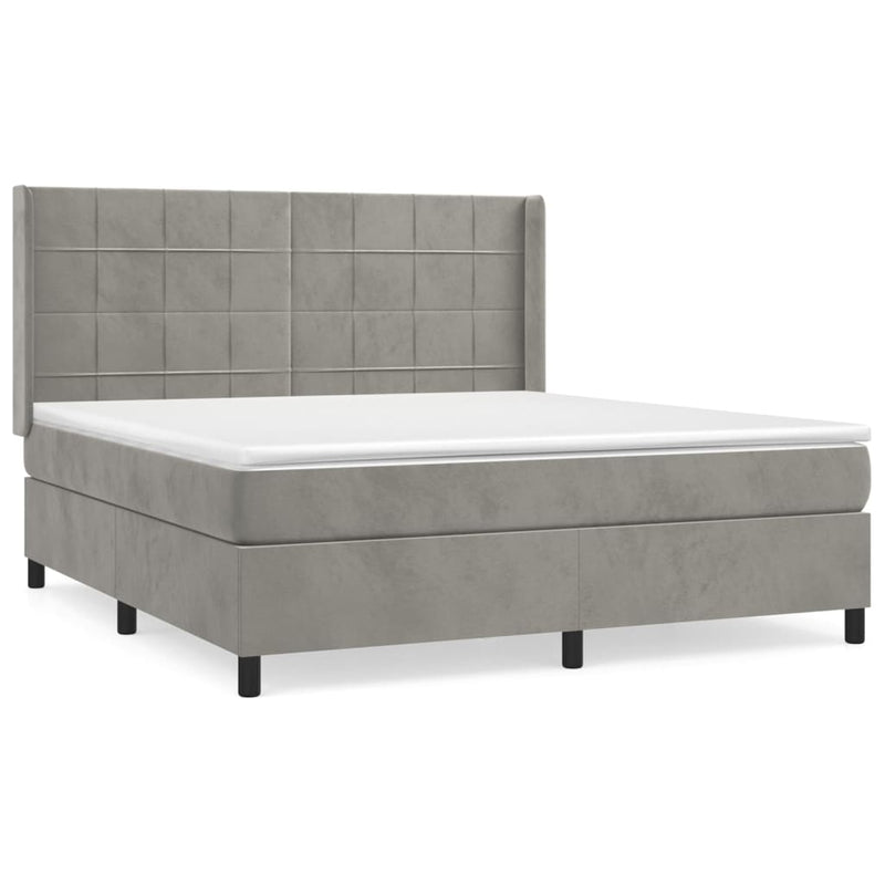 Boxspring met matras fluweel lichtgrijs 180x200 cm