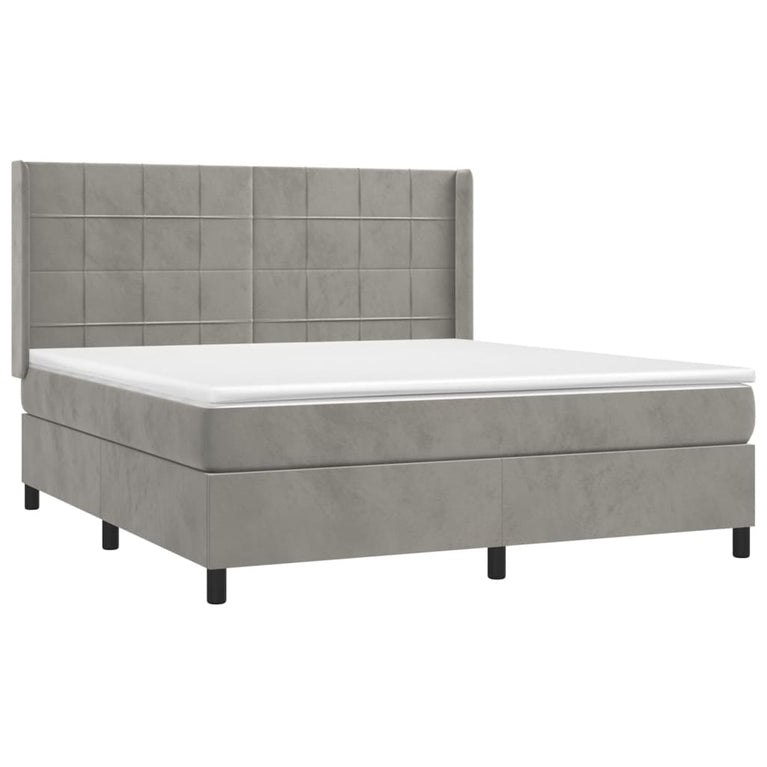 Boxspring met matras fluweel lichtgrijs 180x200 cm