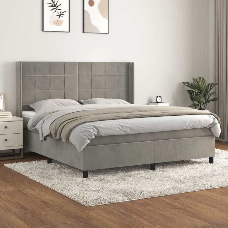 Boxspring met matras fluweel lichtgrijs 180x200 cm