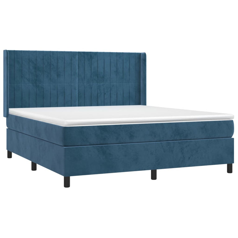 Boxspring met matras fluweel donkerblauw 180x200 cm