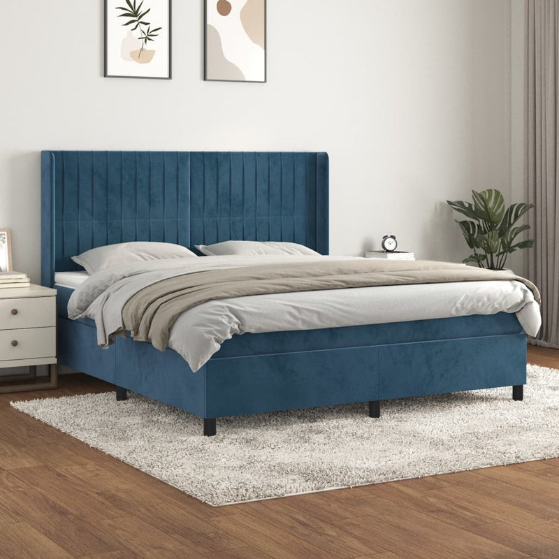 Boxspring met matras fluweel donkerblauw 180x200 cm