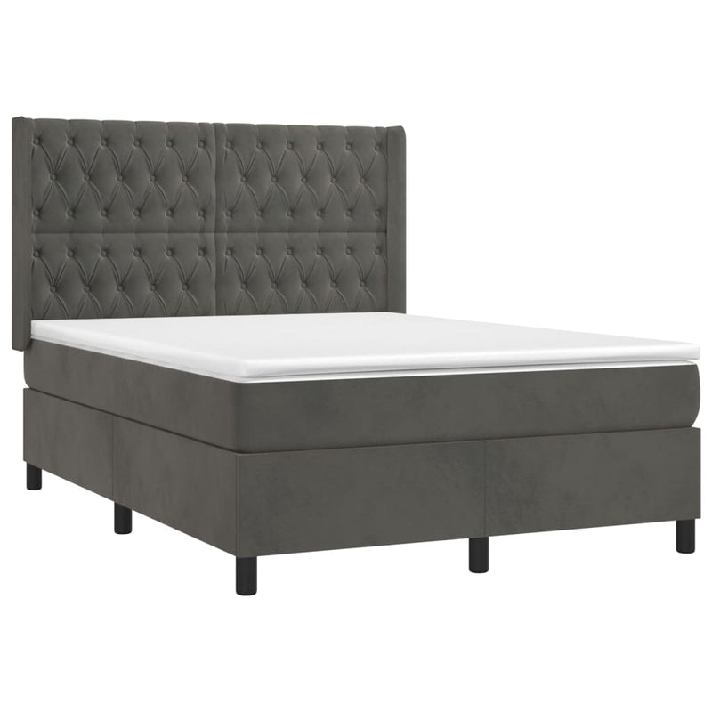 Boxspring met matras fluweel donkergrijs 140x190 cm