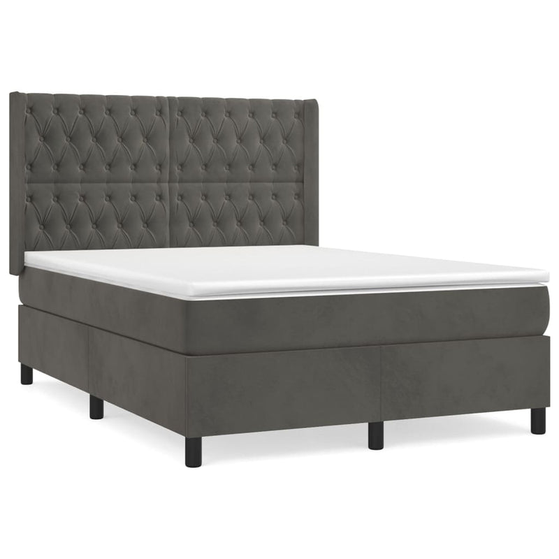 Boxspring met matras fluweel donkergrijs 140x200 cm