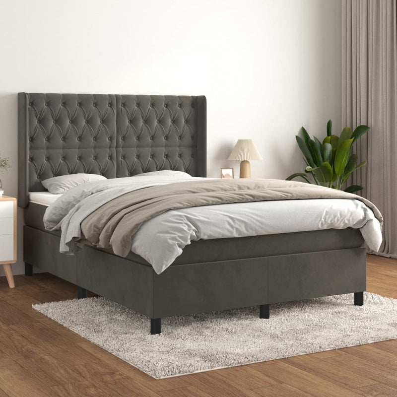 Boxspring met matras fluweel donkergrijs 140x200 cm