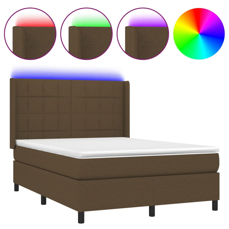 Boxspring met matras en LED stof donkerbruin 140x200 cm