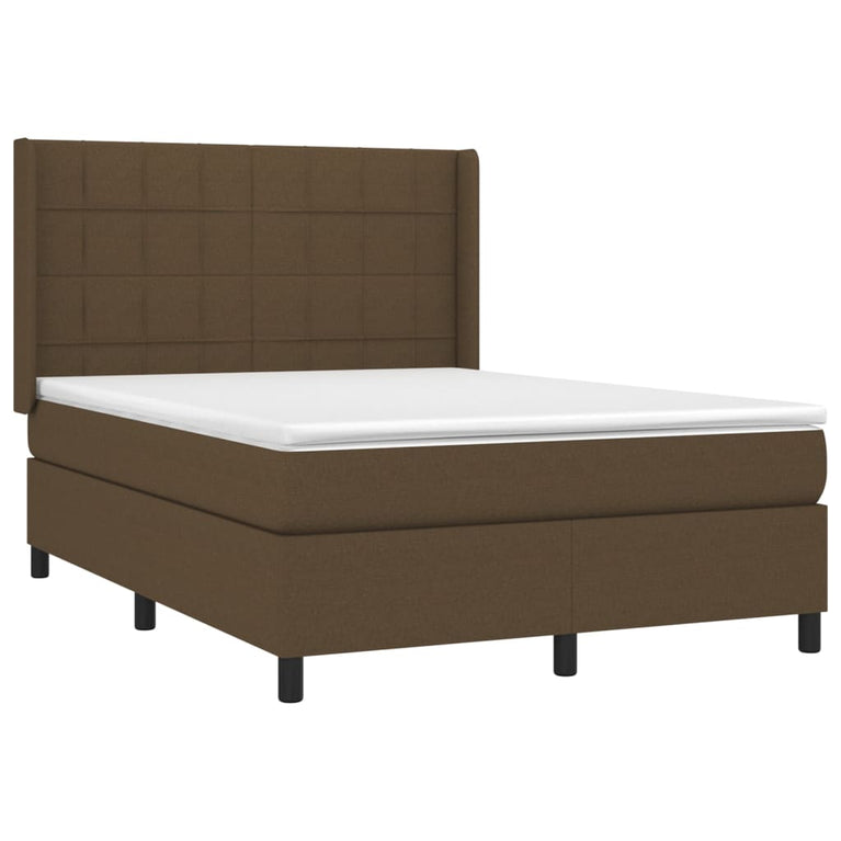 Boxspring met matras en LED stof donkerbruin 140x200 cm