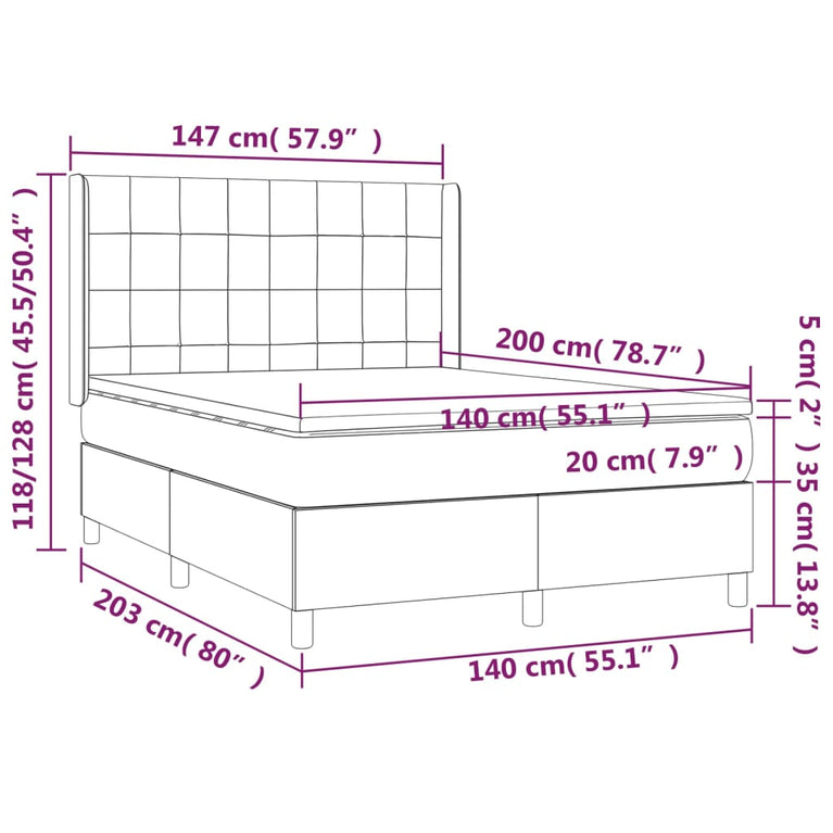 Boxspring met matras en LED stof donkerbruin 140x200 cm