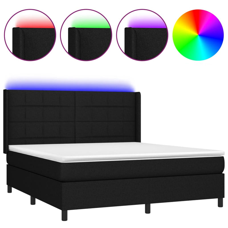 Boxspring met matras en LED stof zwart 160x200 cm