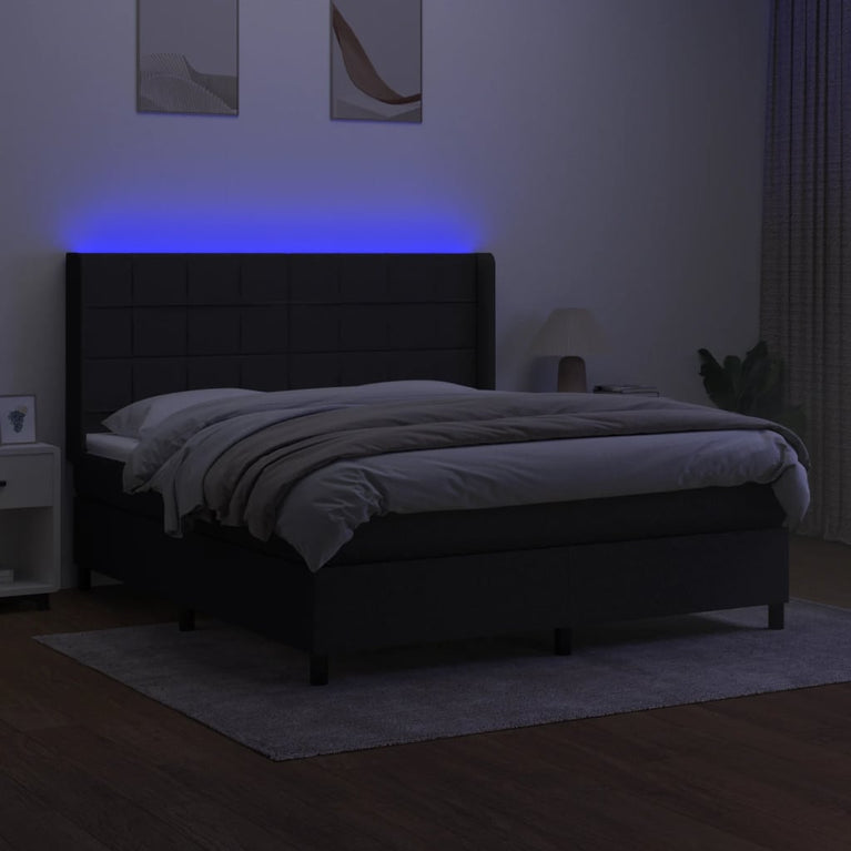 Boxspring met matras en LED stof zwart 160x200 cm